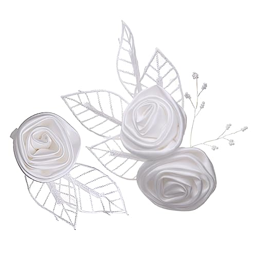 TOGEVAL 2St Blumen-Haarspangen-Set Hochzeit Blumenhaar Rosen-Haarschmuck Rosenblütenhaar Rosenhaar haarschneideschere Set haarklammer Set Hochzeit Rose Haarnadel weiße Haarspangen Stoff von TOGEVAL