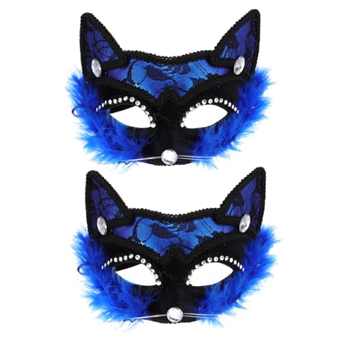 TOGEVAL 2st Katze Gesichtsmaske Masken Spitze Katze Maskerade Kostüme Frauen Katze Für Halloween-auge Venezianisches Kostüm Halloween-kostüme Für Frauen Maskerade-maske Strass Blue von TOGEVAL