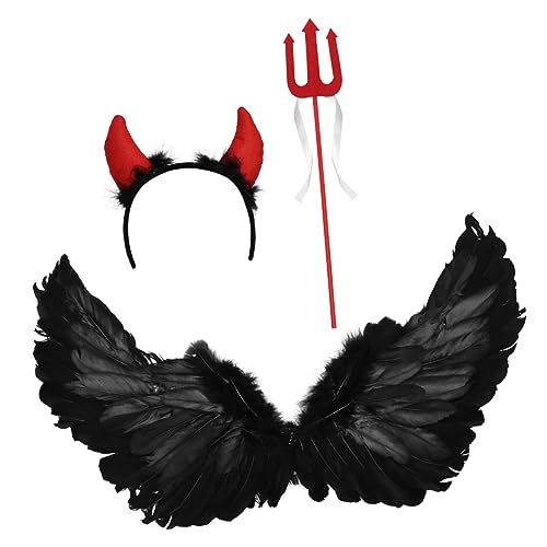 TOGEVAL 3st Halloween-show-flügel Red Wings Kostüm Amor Cosplay-zubehör Teufel Kostüm Requisit Teufel Kostüm Mistgabel Vampir-dekor Halloween-teufelsflügel Teufelshörner Black Plastik von TOGEVAL