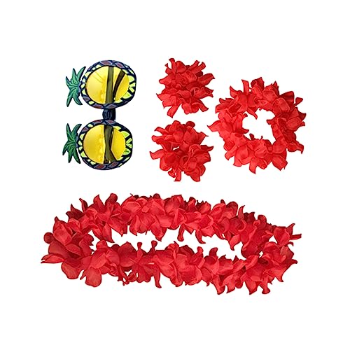 TOGEVAL 5St Ananas Brille hawaiianische Halskette hawaiianisches Partykostüm hawaiianische Blumenkette hawaii outfit hawaii kleidung partybrille lustige brille Hawaii-Kopfschmuck rot von TOGEVAL