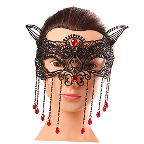 TOGEVAL Damen Ball Maske Elastische Spitzen Maske Für Karneval Und Maskenball Party Accessoire Mit Quasten Für Frauen Und ädchen Perfekt Für Halloween Und Fasching von TOGEVAL