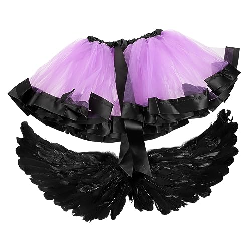 TOGEVAL Requisiten Angel Tutu Kostüm Schwarzer Cosplay Dark Engelkostüm Kostümkleid Engelsflügel Halloween Rock von TOGEVAL