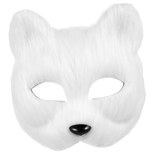 TOGEVAL Fuchs Maske Fuchsschwanz-Stütze Maskerade-Masken für Frauen Wolf Nase halloween masken halloweenmaske gesichtsmaske leere Masken für Frauen DIY-Maske für Cosplay-Party Flanell Weiß von TOGEVAL