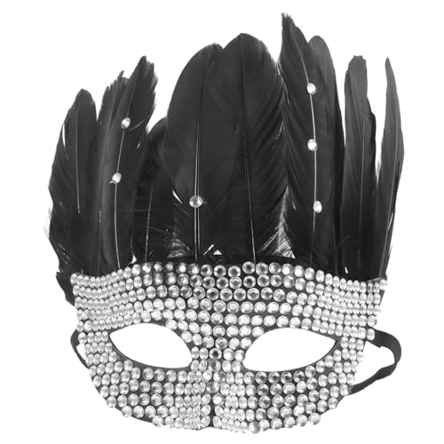 TOGEVAL Gefiederte Strass Maske Für Damen Elegante Maskerade Maske Für Halloween Karneval Und Partys Dekorative Maske Mit Federn Und Strass Für Festliche Anlässe von TOGEVAL