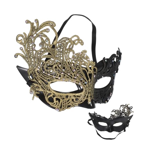 TOGEVAL Halbgesichtige Spitzen-Masquerade-Maske Damen Halloween Kostüm Ball mit Elastischem Band Komfortabel Vielseitig Schwarz-gold TOGEVAL Halbgesichtige Spitzen-Masquerade-Maske Damen Halloween Kostüm Ball mit Elastischem Band Komfortabel Vielseitig Schwarz-gold von TOGEVAL