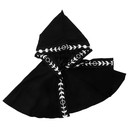 TOGEVAL Kapuzenumhanghüte Für Männer Kuttenhut Kapuzenhaube Damen Mittelalterliche Kuttenmütze Mütze Mit Kapuze Umhang Mit Wasserfallausschnitt Halloween-Kapuze Hexenhut Polyester Black von TOGEVAL