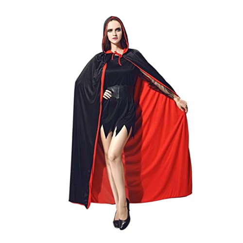 TOGEVAL Reversibles Halloween Kostüm Schwarz Mit Kapuze Sensenmann Umhang Für Damen Ideales Cosplay Outfit Für Partys 150 cm Lang Perfekt Für Halloween Und Maskeraden von TOGEVAL