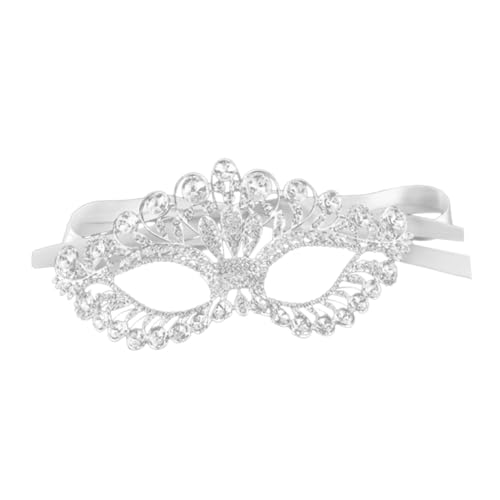 TOGEVAL Rhinestone Augenmaske Für Damen Handgefertigte Strass Maske Für Karneval Maskenball Und Kostümparty Elegante Silberne Maske Für Frauen Mit Funkelnden Akzenten von TOGEVAL