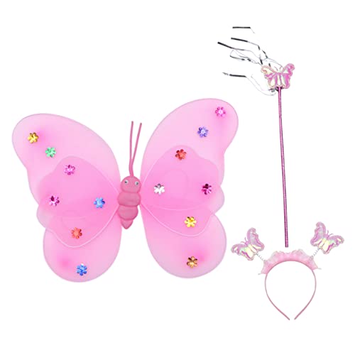 TOGEVAL Schmetterlingsflügel Schmetterling Kostüm Kinder Zauberstab Der Schmetterlingsfee Schmetterlings-bopper-stirnband Halloween-schmetterling Verkleiden Sich Flügel Kostüm Stoff Rosa von TOGEVAL