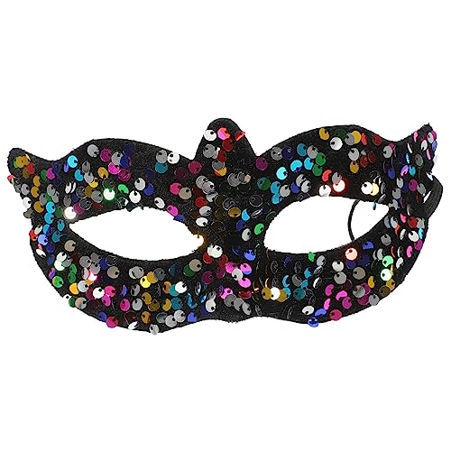 TOGEVAL Spitze Maske mit Pailletten glänzende Maskerademaske Tanzparty-Maske halloween masken halloweenmaske karnawal Maskerade-Maske für Frauen mit Stock Abschlussball Maske PVC Colorful von TOGEVAL