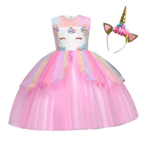 TOGEVAL ädchen Prinzessinnen Kostü Set Mit Tüll Kleid Und Haarband Für Partys Und Cosplay Unregelmäßiger Festtagsrock Pink Und von TOGEVAL