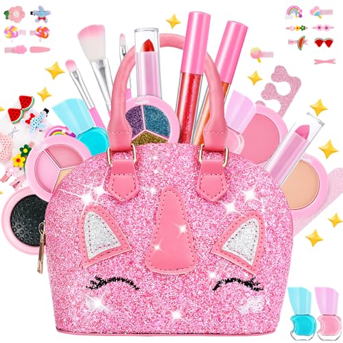 TOGOU2S Kinderschminke Set Mädchen Schminkkoffer Mädchen Waschbar Schminkkoffer Einhorn Mädchen Make Up Set Rosa Schminke Kinder Weihnachts Geburtstags Geschenke Mädchen 4 5 6 7 8 9 10 11 12 Jahre von TOGOU2S