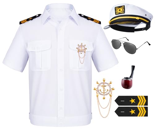 TOGROP 6 Stück Herren Yacht Captain Sailor Kostüm Erwachsene Jacke Hut Zubehör Set Party Cosplay X-Large von TOGROP