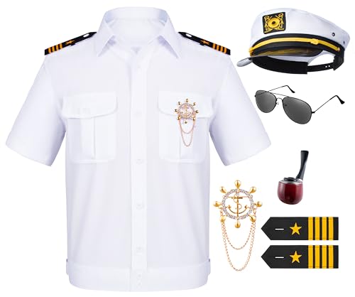 TOGROP 6PCS Herren Yacht Kapitän Seemann Kostüm Erwachsene Hemd Hut Zubehör Set Party Cosplay Medium TOGROP 6PCS Herren Yacht Kapitän Seemann Kostüm Erwachsene Hemd Hut Zubehör Set Party Cosplay Medium von TOGROP