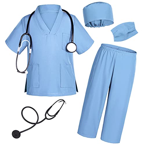 TOGROP Arzt-Kostüm für Kinder, Schlupfhose mit Zubehör, Set für Kleinkinder, Cosplay, 5T-6T, Himmelblau von TOGROP