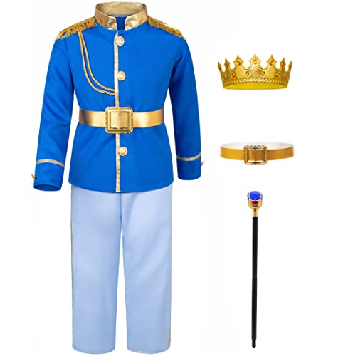 TOGROP Charmantes Prinz-Kostüm für Kinder, Jungen, Königskönig, Outfit, Party, Cosplay, 9–10 Jahre, Blau von TOGROP