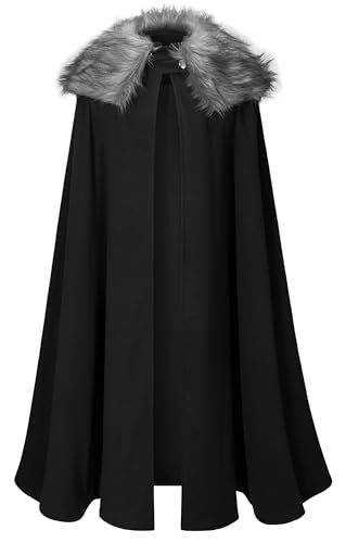 Wikinger-Bademantel für Herren, Fell-Schulter-Verlängerung, Umhang, mittelalterlicher König, Lord-Umhang, LARP, Cosplay, Schwarz, XL von TOGROP