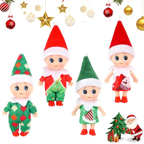 TOKIISHE 4 Stück Mini-Puppe Elf Weihnachten Baby, Weihnachtselfen Figuren für Mädchen und Jungen Neuheit Spielzeug Winziger Weihnachtselfen Klein für Kinder Weihnachtsspielzeug Dekorationen von TOKIISHE