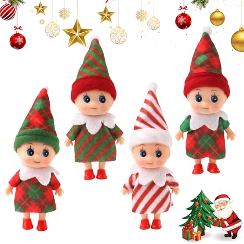 TOKIISHE 4 Stück Mini-Puppe Elf Weihnachten Baby, Weihnachtselfen Figuren für Mädchen und Jungen Neuheit Spielzeug Winziger Weihnachtselfen Klein für Kinder Weihnachtsspielzeug Dekorationen von TOKIISHE