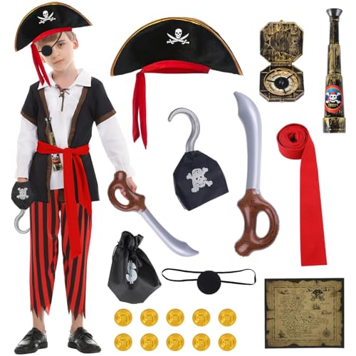 TOLOYE Piratenkostüm für Jungen, Kinder Piratenkostüm mit Piratenspielzeug Zubehör, Piratenkostüm für Kinder, Piratenkostüm für Kinder Geburtstagsparty Karneval Halloween Cosplay (L) von TOLOYE