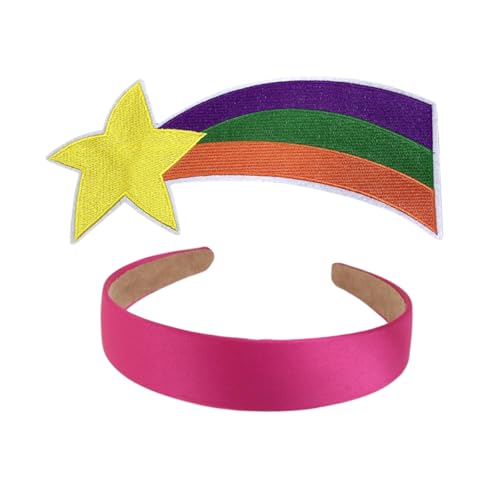 TOMIGO 2 Damen Kostüm Accessoires mit fleckigem pinkem Stirnband und großem Regenbogen Stern Aufnäher für Mädchen Halloween Cosplay von TOMIGO