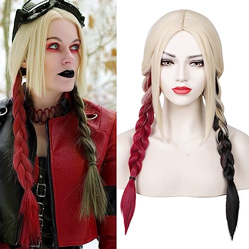 TOMIGO Damen Lange Geflochtene Perücke, Rot Blond Schwarz Rollenspiel Anime Perücke für Frauen Halloween Karneval Kostüm Cosplay von TOMIGO