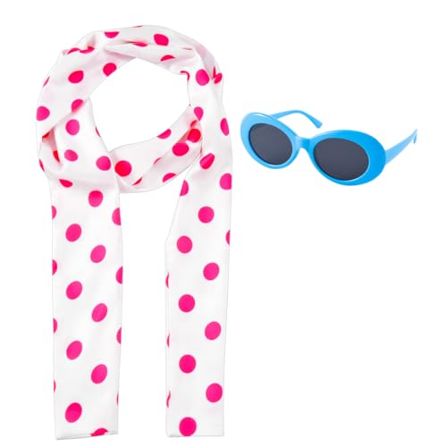 TOMIGO Damen Rot Polka Dot Schal mit Blau Brille, Chiffon Schal für Cosplay Kostüm von TOMIGO