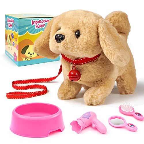 TOMMYHOME Elektronisch Hund Interaktives Plüschtier, Plüschwelpe Spielzeug Geschenk für Mädchen und Jungen mit Zubehör(Golden Retriever) von TOMMYHOME