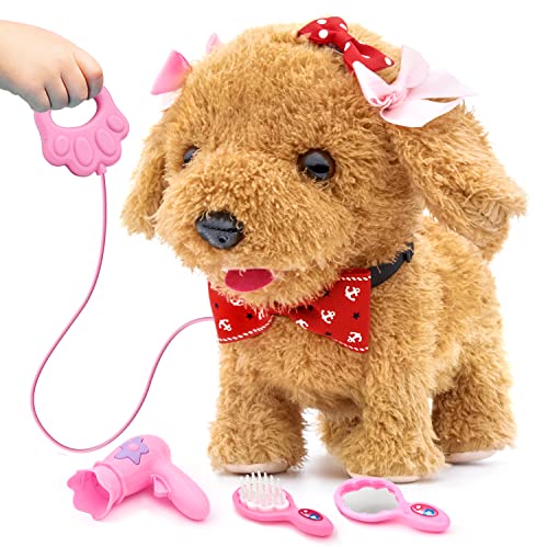 TOMMYHOME Kinder Elektronische Haustiere Hund, Interaktives Plüschtier Spielzeug mit Ferngesteuerter Leine & Zubehör Geschenk für Mädchen und Junge. (Teddy) von TOMMYHOME