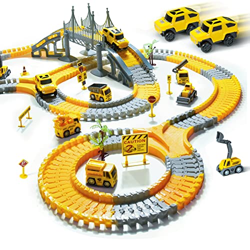 TOMMYHOME Rennstrecken Spielzeug mit Elektroauto,Flexible Zugbahnen für Kinder,Autobahn Spiel Set für Jungen Mädchen Geschenk,2 Rennwagen und 6 Baufahrzeuge von TOMMYHOME