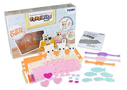 Fuzzikins Craft Cozy Cats / E72790 / 3 abwaschbare Katzen Bastelfiguren zum phantasievollen Bemalen & Bekleben - mit buntem Zubehör / Für Kinder ab 3 Jahren geeignet von TOMY