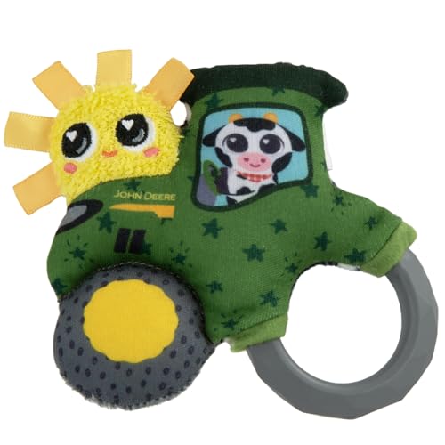 LAMAZE John Deere Rassel Mein erster Traktor| Weiche Baby-Rassel leicht zu greifendem Ring, verschiedenen Stoffstrukturen und Bändern | Sensorisches Babyspielzeug ab 0 Monaten von TOMY