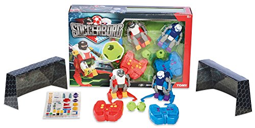 TOMY Soccerborg Roboter Spielzeug für Kinder – Ferngesteuerte Spielzeugroboter ab 6 Jahren – Zwei Fußball Roboter mit Toren, Bällen und Stickern zur Personalisierung von TOMY