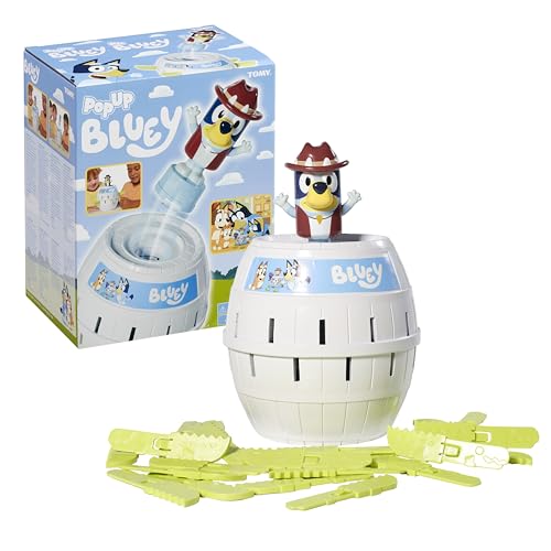 TOMY Pop Up Bluey – Lizenziertes Bluey-Spiel, basierend auf dem Klassiker Pop Up Pirate – Familienspiele für 2–4 Spieler – Lustige Spiele für Kinder und Erwachsene ab 4 Jahren von TOMY