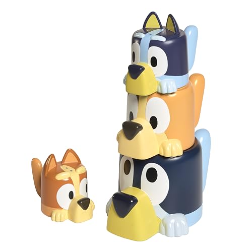 Tomy Toomies Kaffeetassen mit Chilli, Bandit, Bingo und Bluey – stapelbare Tassen für das Bad – offizielles Lizenzprodukt von Bluey – Badespielzeug für Babys ab 18 Monaten von TOMY