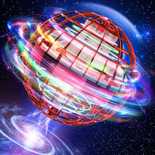 TOMZON Hoverball Fliegender Ball, RGB Spielzeug für Kinder, Kreisel, Boomerang mit LED Licht, 15min Flugzeit USB Aufladung, Jungen und Mädchen-Rot von TOMZON