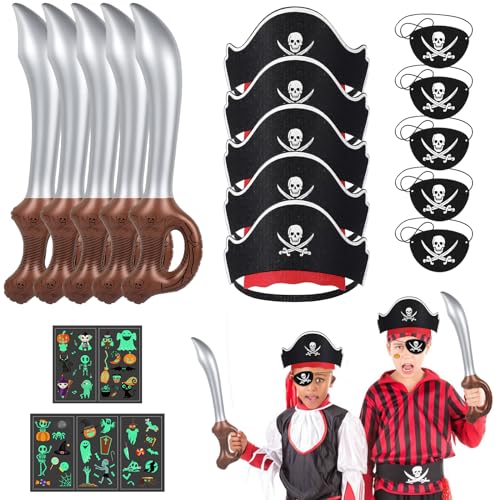 TONAUP Piraten Kostüm zubehör Kinder, 20 STK. Piraten Rollenspiel Accessoires, Filz Augenmaske Schädel Piraten Hut Accessoires für Kindergeburtstag Halloween Maskerade Piratenparty von TONAUP