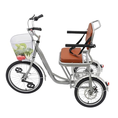 TONFEION Dreirad Erwachsene 20'' Vorderrad + 16'' Hinterrad Cruiser Bikes, senioren Dreirad Mit Rücksitz, Großer Einkaufskorb, Weiche Rückenlehne, Lastenfahrrad Für Shopping Übungen (Silber) von TONFEION