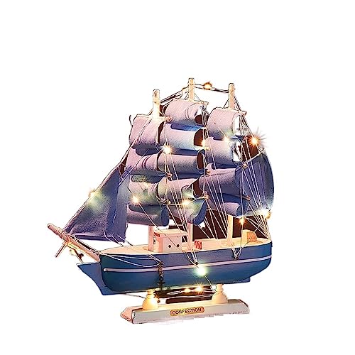 Für Desktop Miniatur Marine Segelboote Vintage Home Decor Segelboot Figuren Holz Schiff Home Office(with Lights) von TONGHD