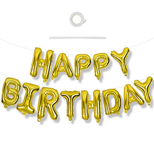 TONIFUL Gold Happy Birthday Ballon Girlande，16 Zoll Gold Folie Happy Birthday Folienballon Luftballon Geburtstagsballon Banner Helium Ballon für Geburtstag Party, Geburtstagsbanner von TONIFUL