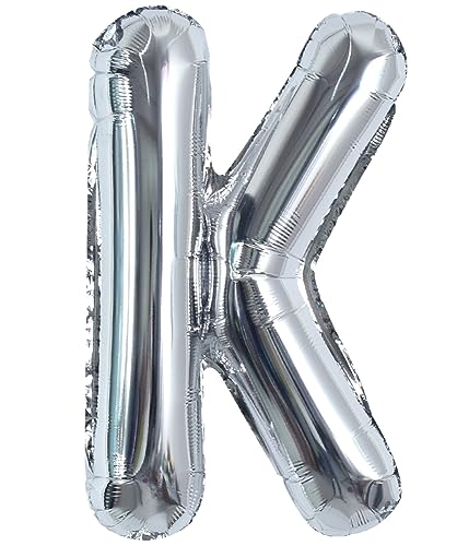 TONIFUL 40 Zoll große Silberfarbene K Buchstabe Ballons Jumbo Helium Ballons, Folie Mylar Big Alphabet Ballons für Geburtstagsfeier Jubiläum Valentinstag Zubehör Dekorationen von TONIFUL