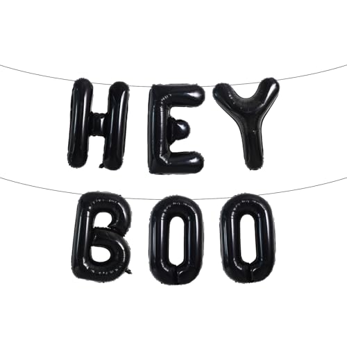 TONIFUL 40,6 cm große, schwarze Hey Boo Folien-Banner, Halloween-Party-Ballons für Halloween-Party, Trick-or-Treating Party, Spukhaus-Dekorationen und Zubehör von TONIFUL