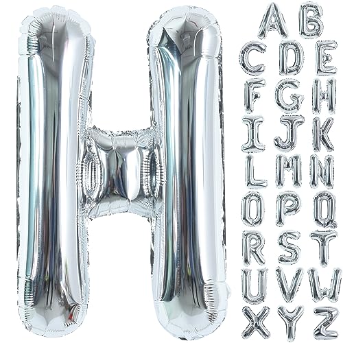 TONIFUL 40 Zoll große Silberfarbene H Buchstabe Ballons Jumbo Helium Ballons, Folie Mylar Big Alphabet Ballons für Geburtstagsfeier Jubiläum Valentinstag Zubehör Dekorationen von TONIFUL