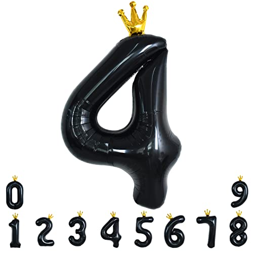 TONIFUL Krone schwarz 40 Zoll große Zahl Ballon 0-9, Krone Folie Papier große Zahl Ballon 4 Ziffer 4 Geburtstag Party Hochzeit Braut Dusche Verlobung Fotoshooting Jubiläum (schwarz 4) von TONIFUL