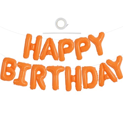 TONIFUL Orange Happy Birthday Ballon Girlande，16 Zoll Orange Folie Happy Birthday Folienballon Luftballon Geburtstagsballon Banner Helium Ballon für Geburtstag Party, Geburtstagsbanner von TONIFUL