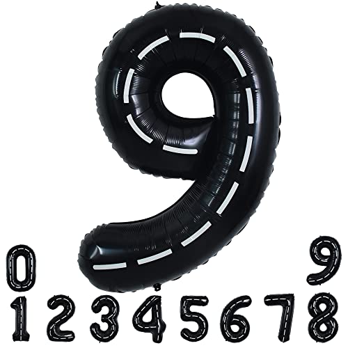 TONIFUL 40 Zoll Schwarzer Rennwagen Luftballon Auto Geburtstag Party Supplies, Giant Jumbo Helium Folie Mylar große Zahl 9 Digital 9 Ballons für Jungen Monster Truck Auto Thema Party Dekorationen von TONIFUL