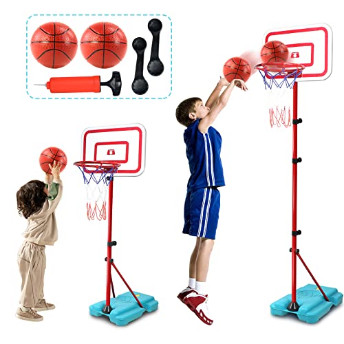 Basketballkorb Outdoor Indoor Kinder Spielzeug ab 3 4 5 6 Jahre Junge Mädchen, Kinder Basketballkorb Indoor mit Pumpe & 2 Ball, Höhenverstellbar Ständer 88-190cm, Basketballkorb Set für Kinder Zimmer von TONZE