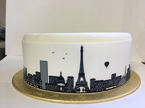 Top That Essbares Dekorpapier mit Skyline von Paris – Kuchenbordüre, 7-8 Stück, Weiß, für Geburtstage von Top That