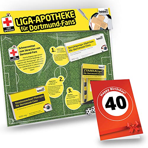 TOP-SELLER: 40. Geburtstag | Bundesliga Notfall-Set | Die LIGApotheke | 42 VEREINE | Schmerzmittel zum Überraschen + Lachen + Trösten für Dortmund-Fans von TOP-SELLER: