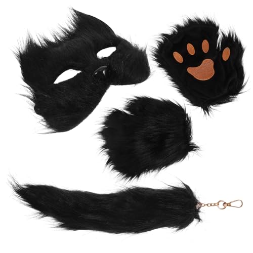 TOPBATHY 1 Satz Fuchs-masken-set Pelziger Fuchsohren Und Fuchsschwänze Maskerade Fuchsmaske Fursuit-pfoten Halloween-masken Für Erwachsene Cosplay-fuchsmaske Stoff Black von TOPBATHY